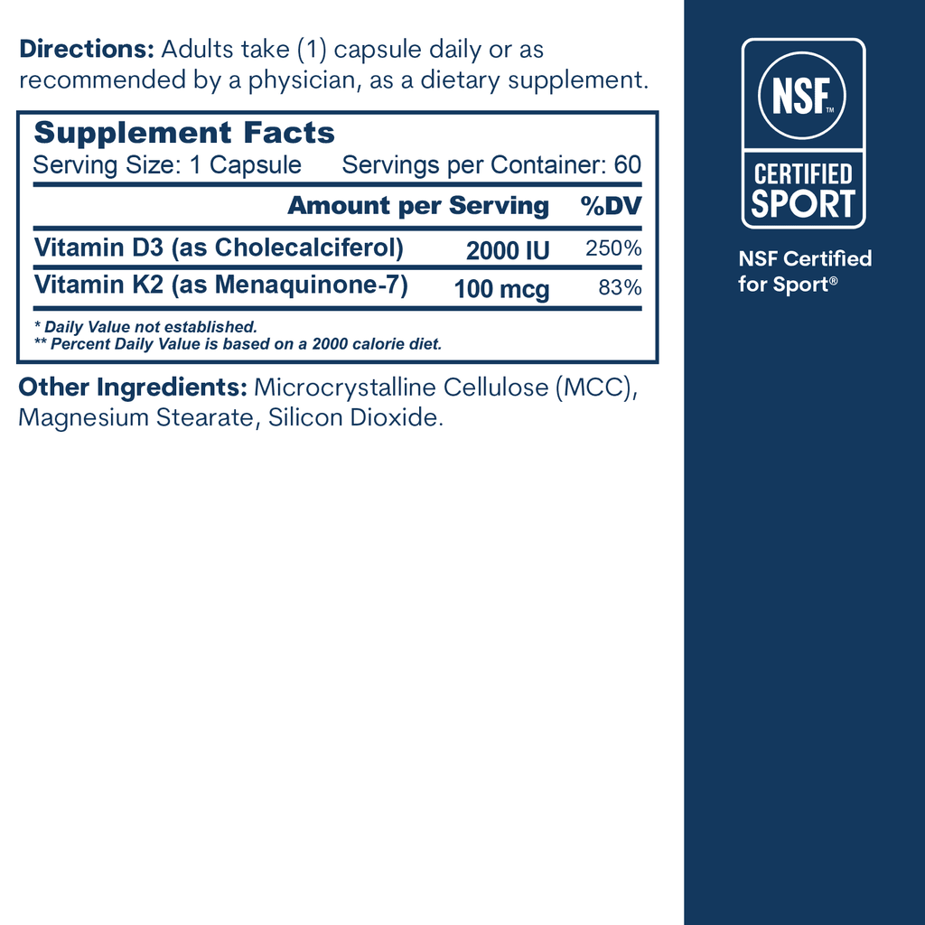 Vitamin D3 2000IU + K2 Bottle 60CT Capsules