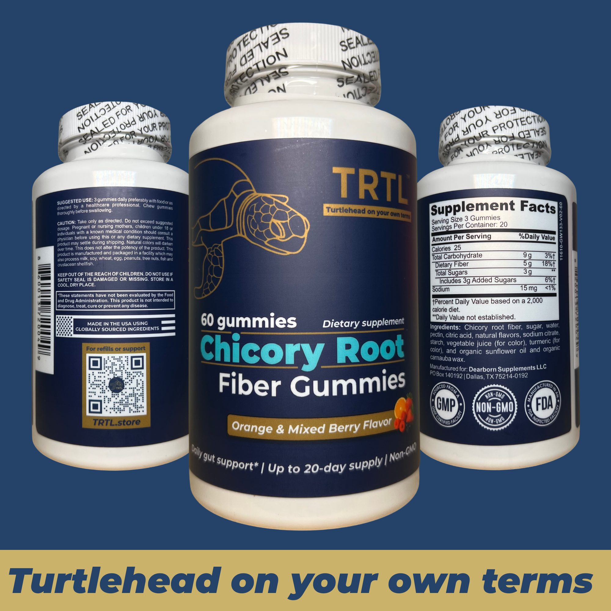 TRTL Fiber Gummies - 60 Count - 5g Fiber per Serving