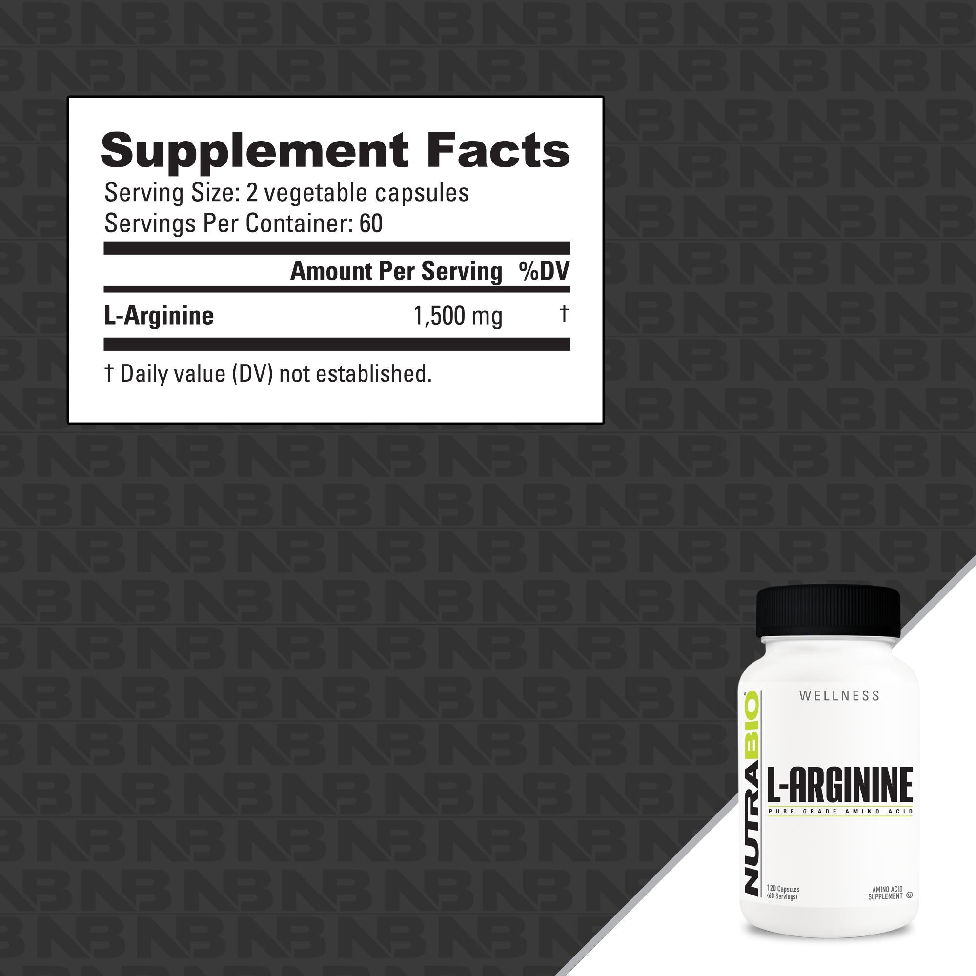 NutraBio L-Arginine - 120 Capsules